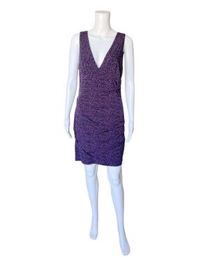 BCBGeneration Bodycon Dress Womens Medium Purple Black Ruched V Neck Sleeveless